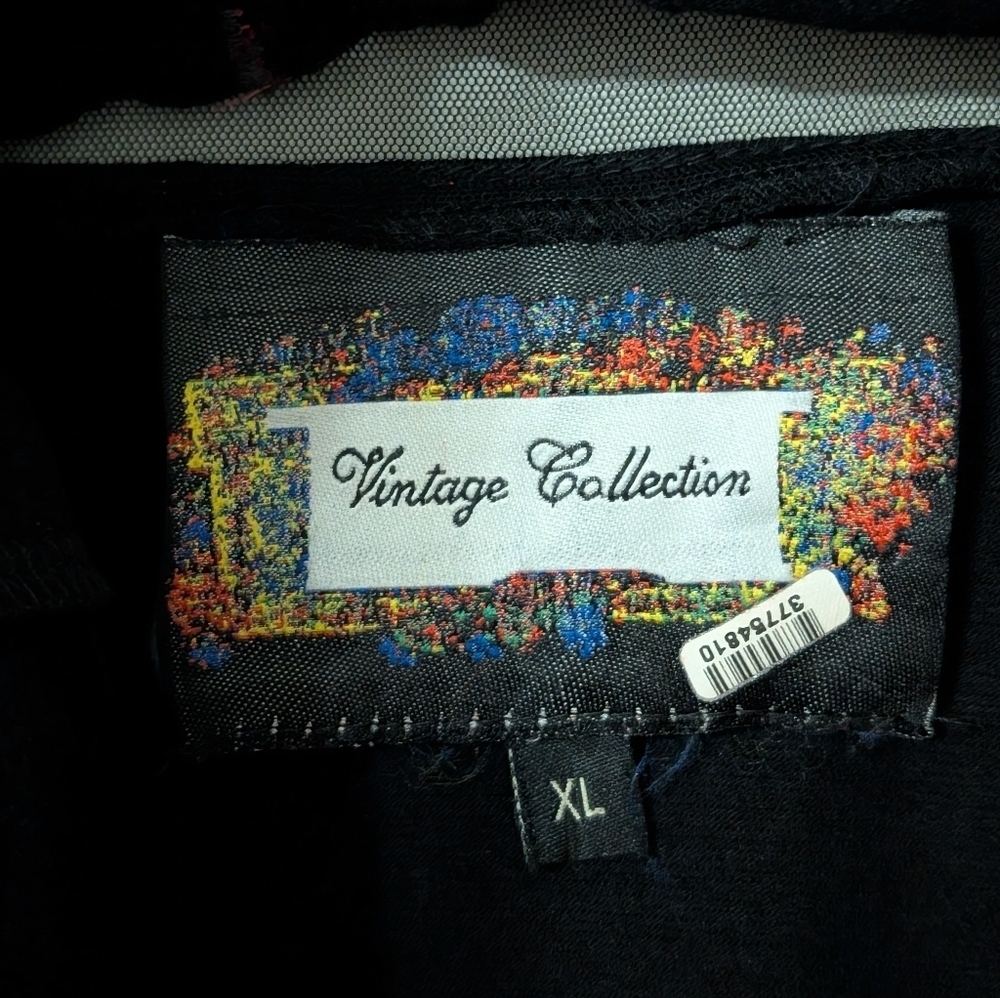 Vintage Collection Embroidered Black Top with Colorful Floral/Butterfly Accents - Picture 6 of 7